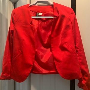 H&M red notched open blazer